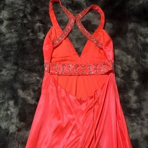 Long coral prom/homecoming dress.